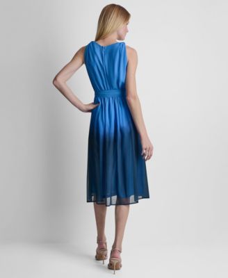 Women's Sleeveless Faux Wrap Surplice Neck Ombre Midi Dress