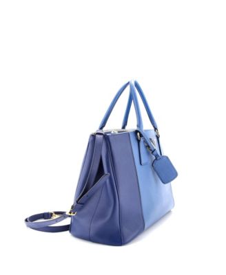 Medium Bicolor Double Zip Lux Tote Saffiano Leather