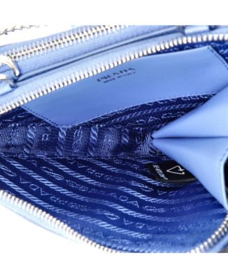 Mini Triangle Double Zip Pouch Bag with Chain Saffiano Leather