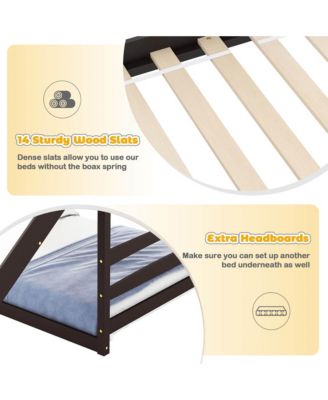 Loft Bed w/ Slide and Storage Staircase Twin Over Twin House-shaped Bunk Bed