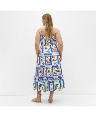 Plus Size Aiza Postcard Print Maxi Dress