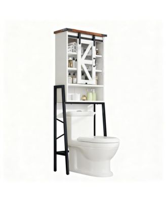 Adjustable Shelves Over Toilet Cabinet with Barn Door