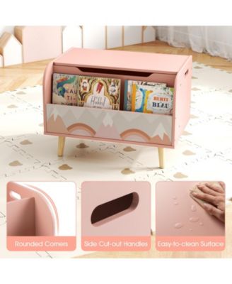 Kids Wooden Toy Box with Front Bookshelf and Solid Wood Legs