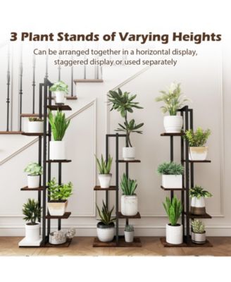 Three Piece Tall Wood Plant Stand Set with Multi Tier Design