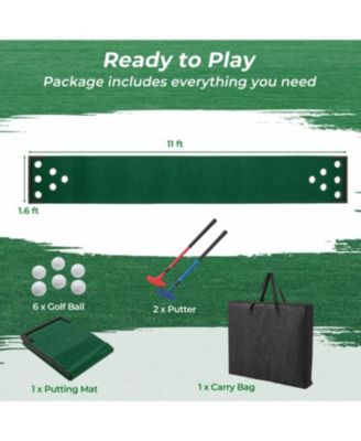 11 FT Indoor/Outdoor Putting  Mat with 2 Adjustable Putters and 6 Balls