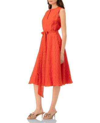 Women's Midi A-Line Dress with Waist Tie