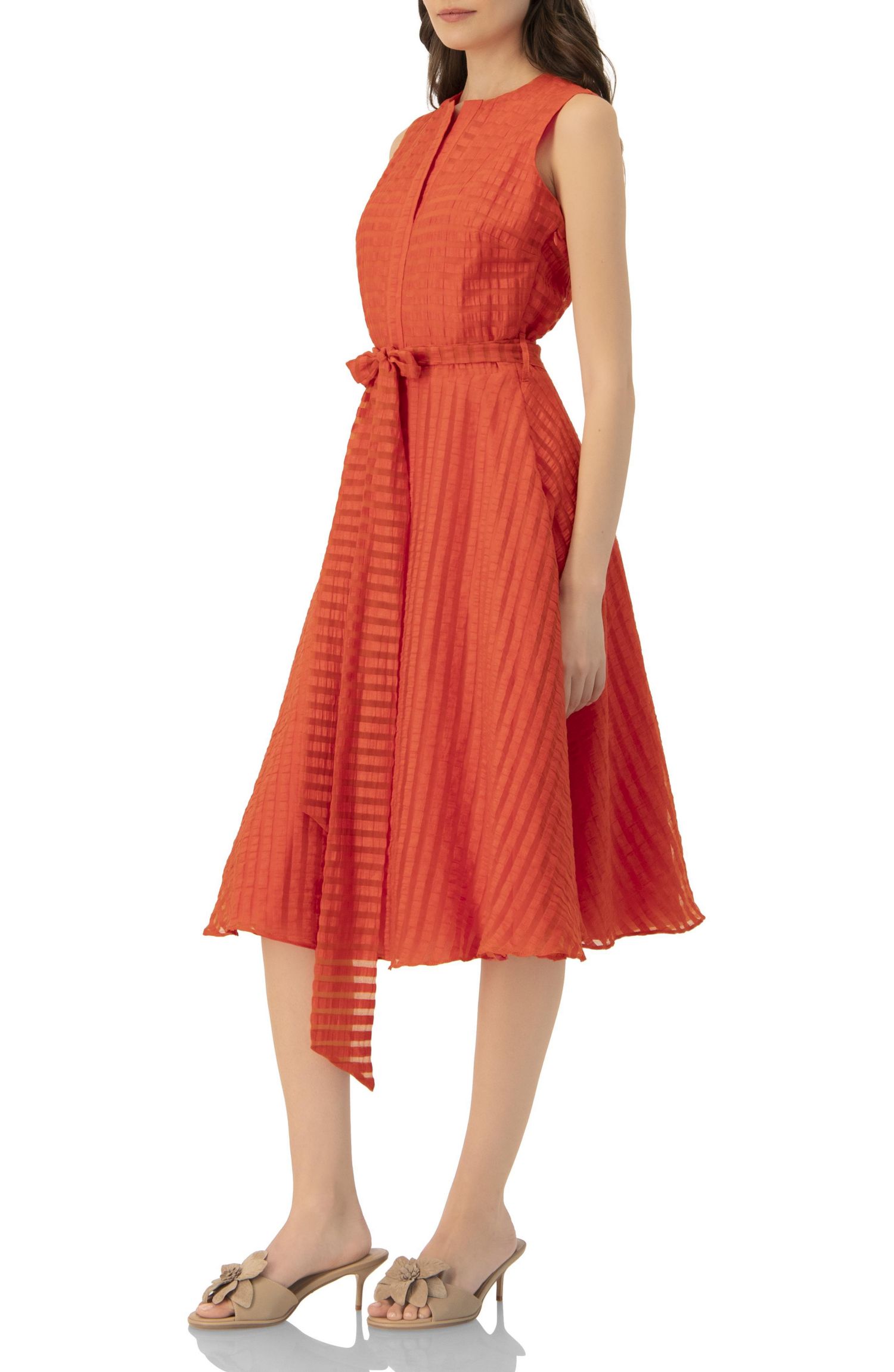 Women's Midi A-Line Dress with Waist Tie