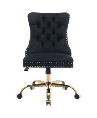 Velvet Upholstered Office Chair, Tufted Button Desk Chair, Adjustable Swivel Computer Chair with Metal Base, Nailhead for Home Office