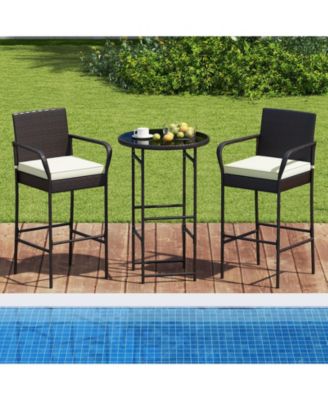 3 Piece Outdoor Bar Set with Cushioned Seating for Patio
