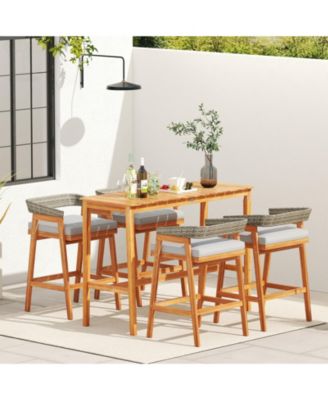 Acacia Wood Counter Height Table with Slatted Top and Footrest