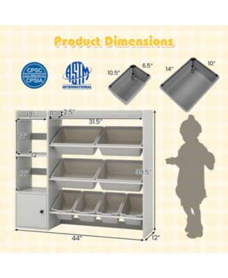 Kids Toy Storage and Bookshelf with Cabinet and Open Shelves