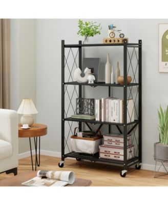 Foldable Four Tier Storage Shelf with Locking Wheels