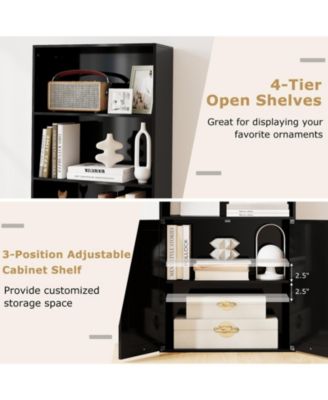 Tall Freestanding Bookshelf with Cabinet and Open Shelves