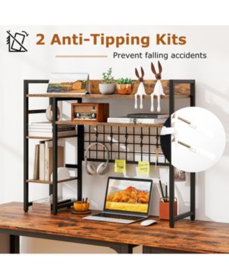 Desktop Shelf Rack with Metal Grid Panel and Hanging Hooks