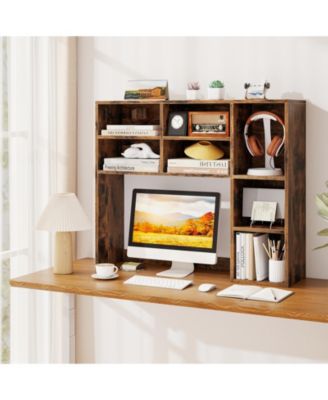Desktop Bookshelf with Adjustable Shelves and Storage Cubes