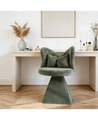 Vanity Chair with Butterfly Back, 360° Swivel Lounge Chair, Chenille Makeup Chairs with Sturdy Pyramid Base for Living Room, Bedroom