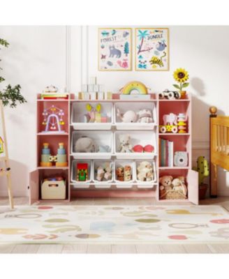 Kids Bookshelf and Toy Storage with Open Shelves and Bins