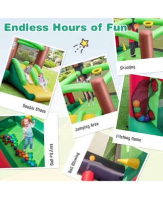 Kids Castle Slide Bouncer 6-in-1 Inflatable Castle with Trampoline and 680W Blower