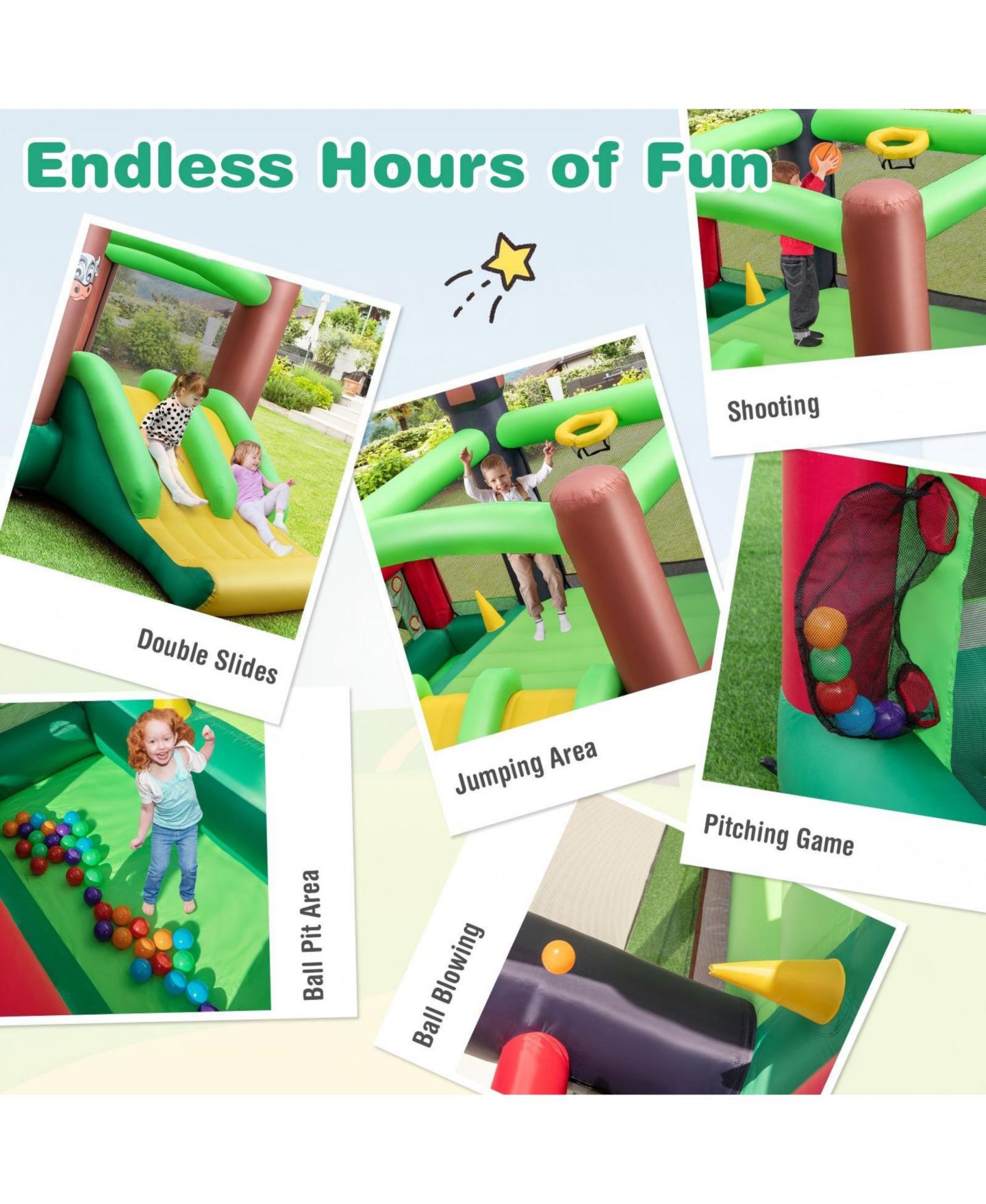 Детская игрушка HONGGE Kids Castle Slide Bouncer 6-in-1 Inflatable Castle with Trampoline and 680W Blower, цвет: Разноцветный — фото 7
