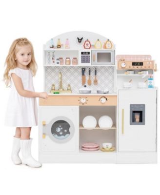 Kids Kitchen Set Wooden with Coffee Makers and Accessories
