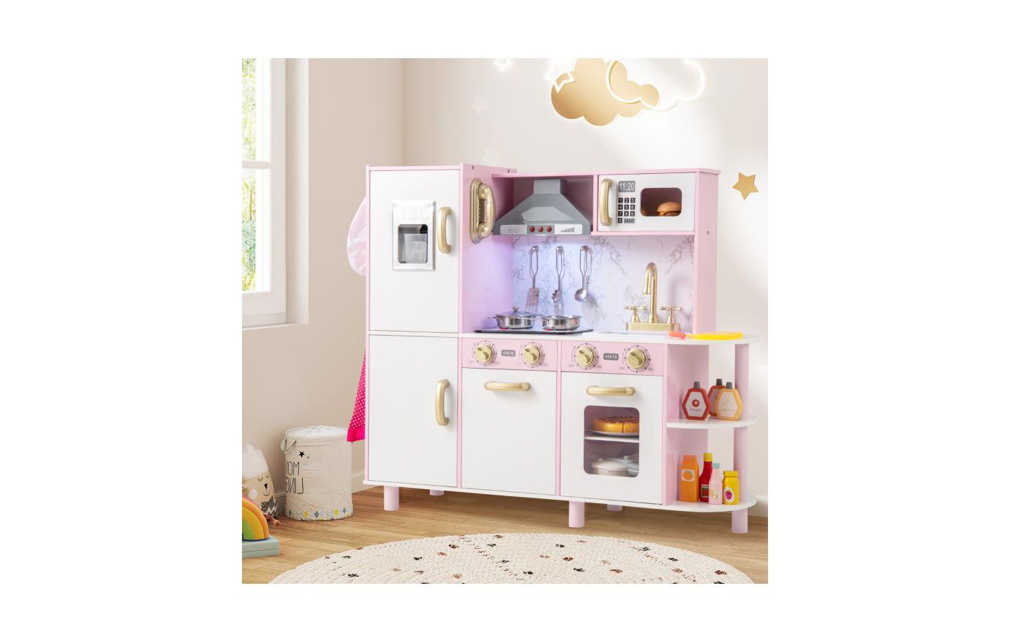 Детский игровой набор HONGGE Wooden Kitchen Playset with Ice Maker, Ages 3+, цвет: Розовый — фото 2