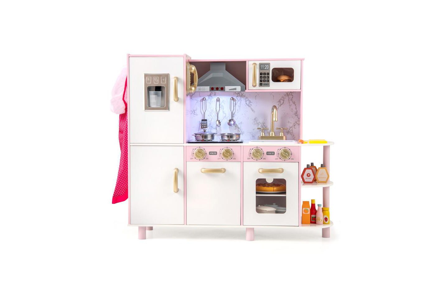 Детский игровой набор HONGGE Wooden Kitchen Playset with Ice Maker, Ages 3+, цвет: Розовый — фото 1