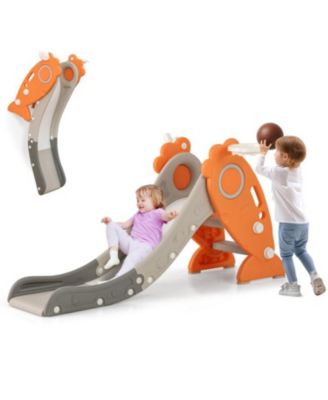 4-in-1 Indoor Slide for Kids with Basketball Hoop and Rings