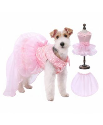Dog Dress Princess Lace with Veil Necklace Bows Sequins Formal Party Costume