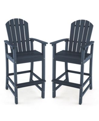 Set Of 2 Outdoor HDPE Bar Height Stool Patio Tall Chair Armrest Footrest All Weather
