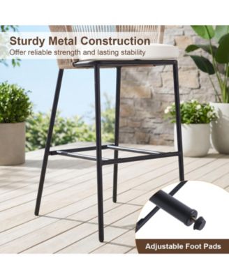 Outdoor Bar Stools Set of 2 w/Cushions and Backrests for Balcony Garden Poolside