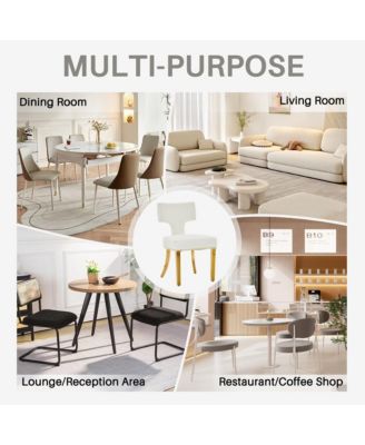 Dining Chairs Set of 2 - Chenille Fabric Upholstered Kitchen Chairs with Curved Backrest, Golden Stainless Steel Legs for Dining Room