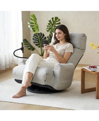360° Swivel Floor Lounger Chair, 5 Position Adjustable Lounge Sofa Chair with Head & Back Support and Phone Holder for Living Room