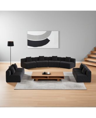 Chenille Curved Sectional Sofa with 8 Pillows, Curved Symmetrical Modular Sofa