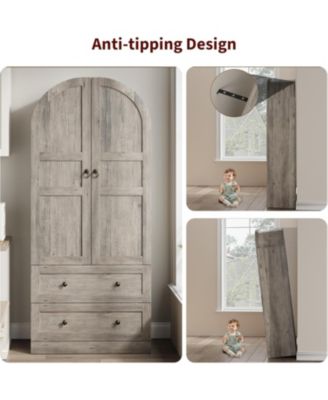 72" Tall Arched Kitchen Pantry Cabinet  Farmhouse Wooden Storage Cabinet with 2 Drawers & Wood Doors Freestanding Buffet Sideboard