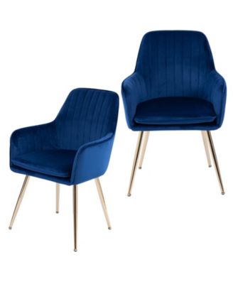 Velvet Dining Chair Set of 2, Modern Mid-Back Accent Chairs with Gold Plated Legs, Upholstered for Living Room