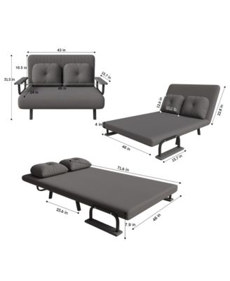 Corduroy Convertible Loveseat Sofa Bed with 5-Level Adjustable Backrest, Modern Folding Couch Sofa with Throw Pillow for Living Room, Bedroom