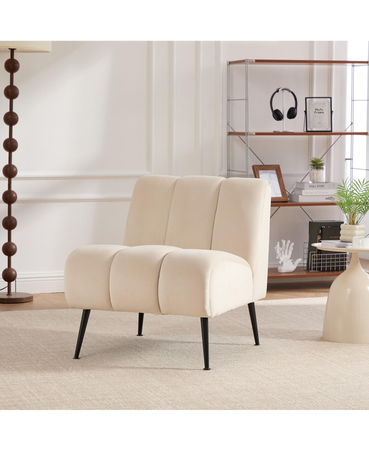 Boyel Living Modern Armless Accent Chair with Metal Legs, Velvet Upholstered Small for Room, Bedroom and Office