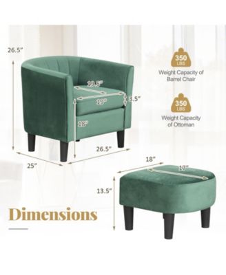Upholstered Velvet Barrel Chair with Ottoman Footrest