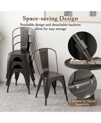 Metal Dining Chairs Set of Four with Removable Backrest