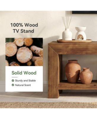 Solid Wood TV Stand for TVs up to 75'', 63" TV Console Entertainment Center with Open Storage Shelves