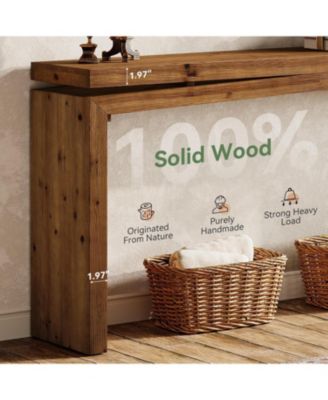 Solid Wood Console Table, 63-Inch Long Farmhouse Sofa Table Behind Couch