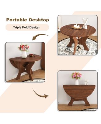 Folding Dining Table, Round MDF Drop Leaf Table for 2–4 People, for Kitchen, Balcony, or Small Apartments