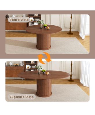 Extendable Oval Dining Table, Space Saving Kitchen Storage Table  with 2-Tier Shelf and 1 Drawer for 4-6