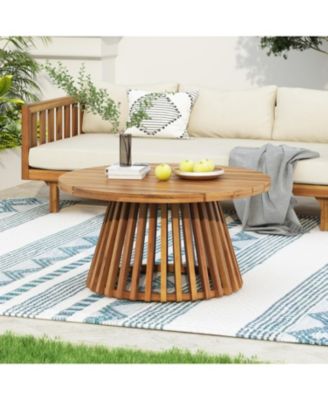 Weather Resistant Wicker Patio Conversation Set with Acacia Wood Coffee Table Water Resistant Thick Beige Cushions for Garden Patio Deck