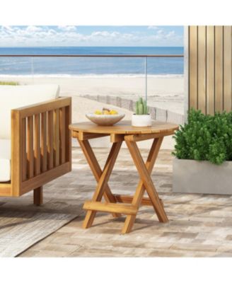 2 Piece Outdoor Acacia Wood Conversation Set with Armchairs Cushions Foldable Teak Finish Side Table for Patio Backyard