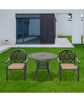 3 Piece Bistro Table Set Cast Aluminum Patio Dining Set with Table, Random Color Cushions