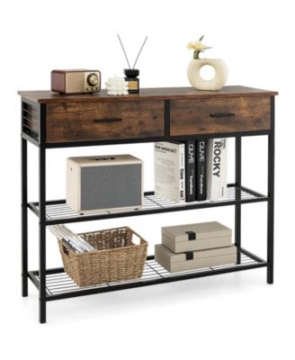 Entryway Console Table with Two Drawers and Tiered Shelves