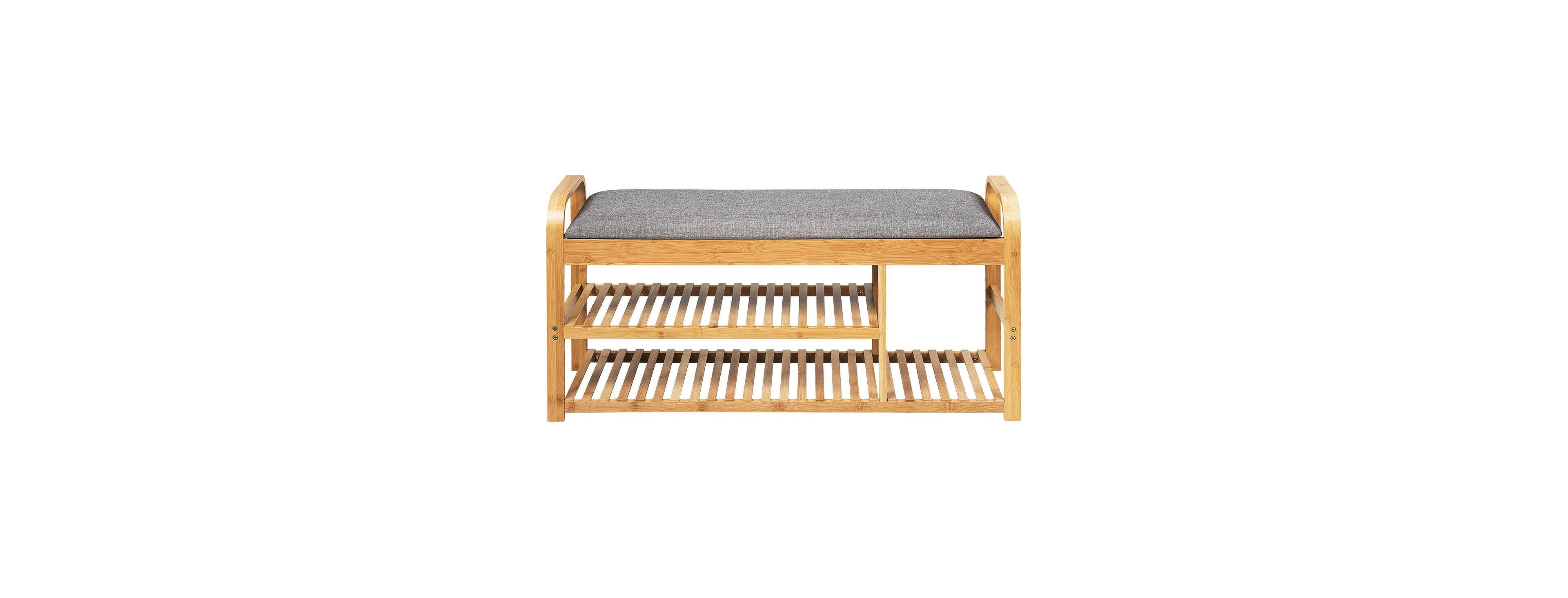 Sugift Bamboo Shoe Rack Bench with Cushion and Tiered Storage
