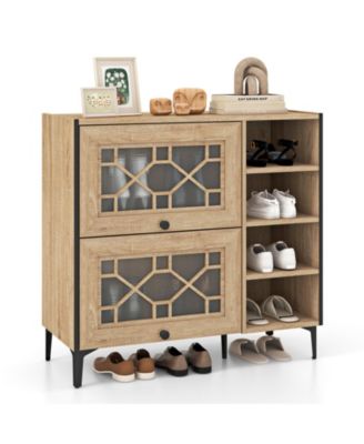 Rustic Shoe Cabinet with Flip Doors and Adjustable Shelves