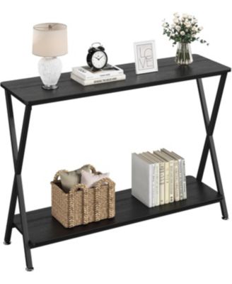 Slim 2-Tier Industrial Console Table, Space-Saving Sofa Side Table with Storage, Metal Frame for Entryway, Living Room